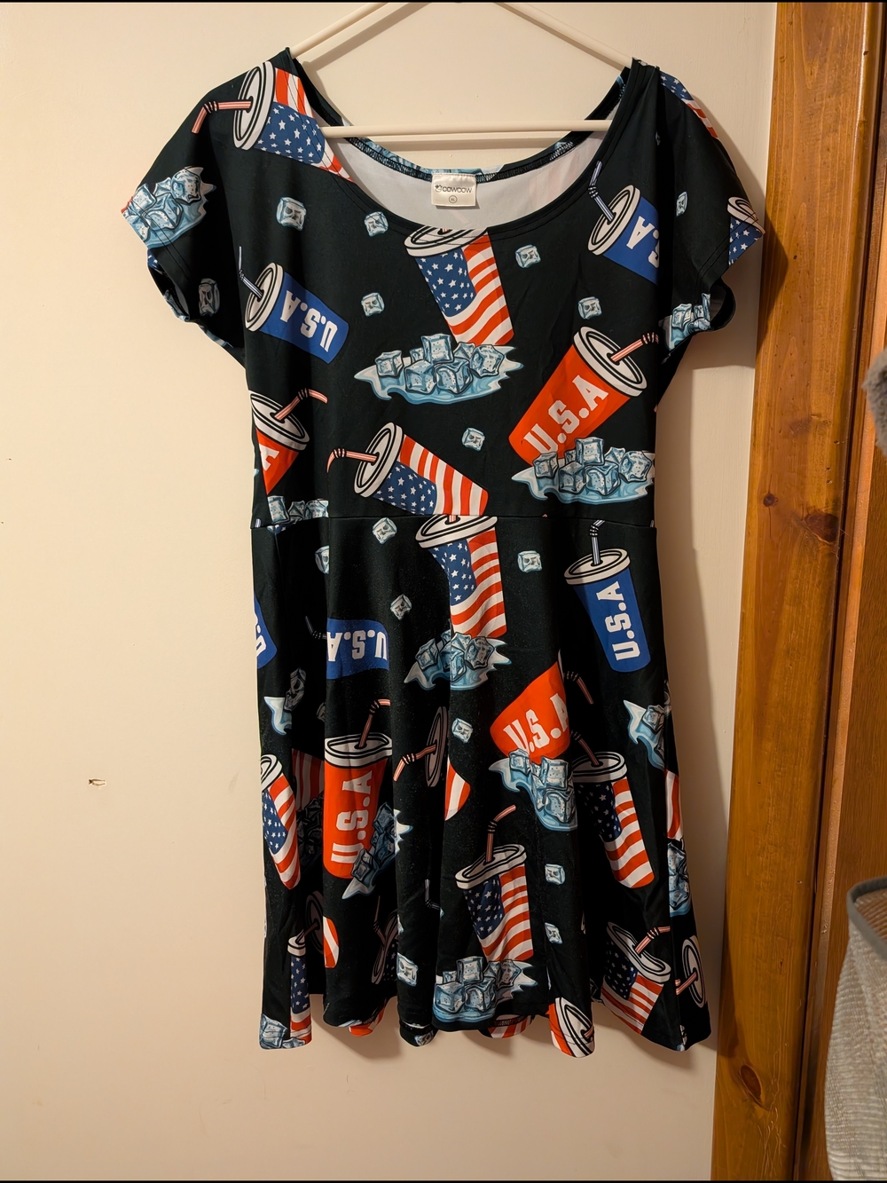 Women's USA Print Black Skater Dress